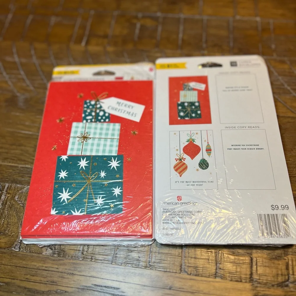 Merry Christmas Greeting Cards Set of 2 Packs Holiday Gift Box Design